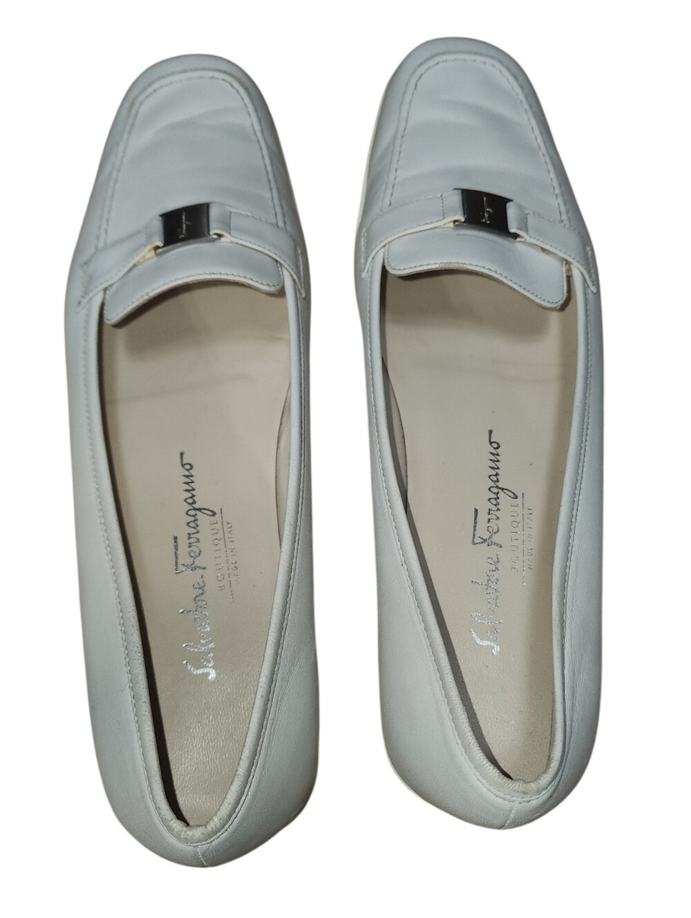 Salvatore Ferragamo Boutique White Leather Loafers Flats 8.5B Italy - Picture 4 of 14